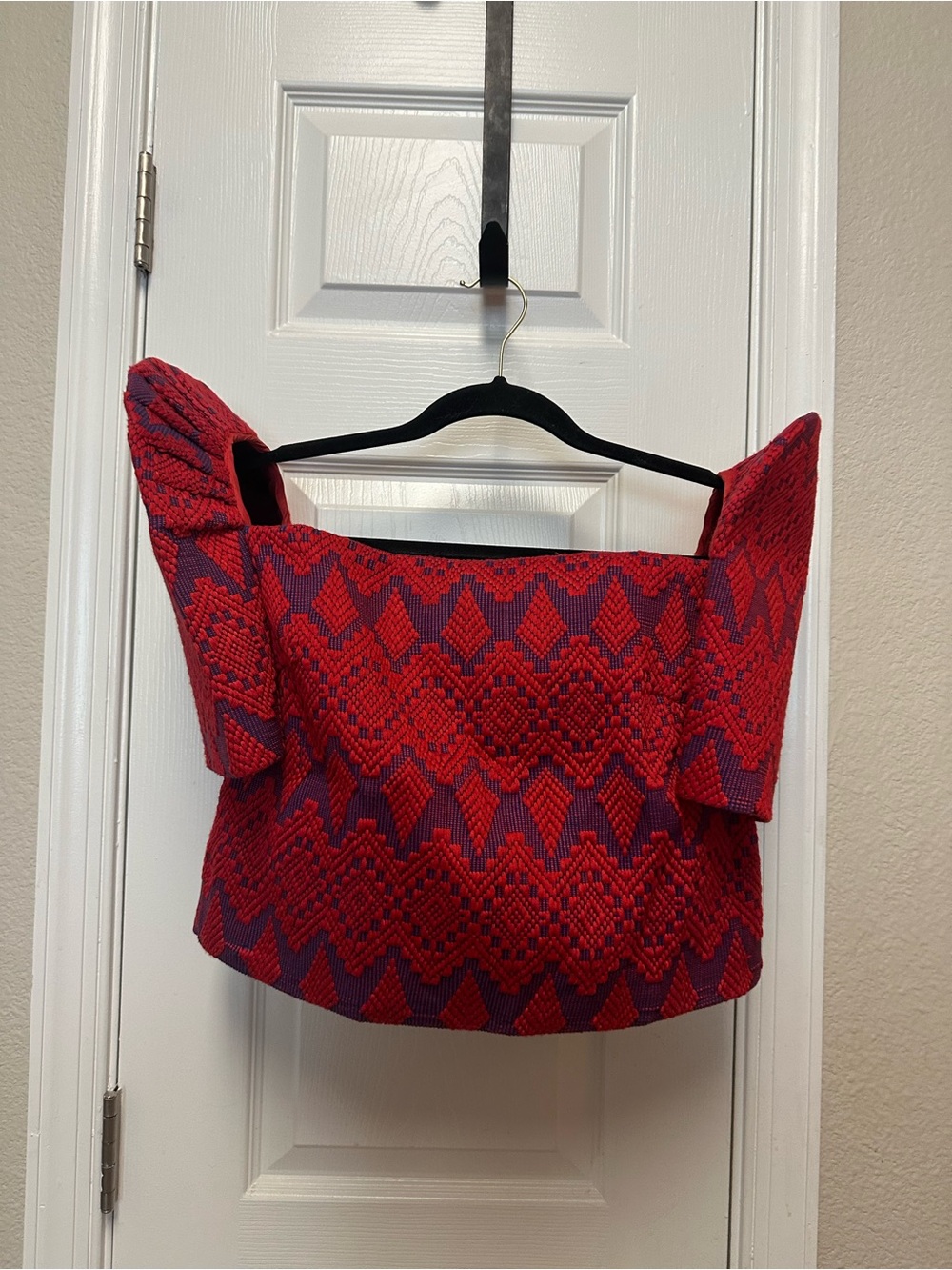 Filipina Maria Clara sleeve Red and Purple Textured Crop Top NWT